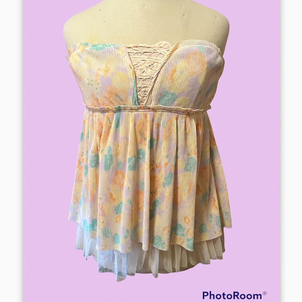 FREE PEOPLE Summer floral strapless top Medium hippie festival